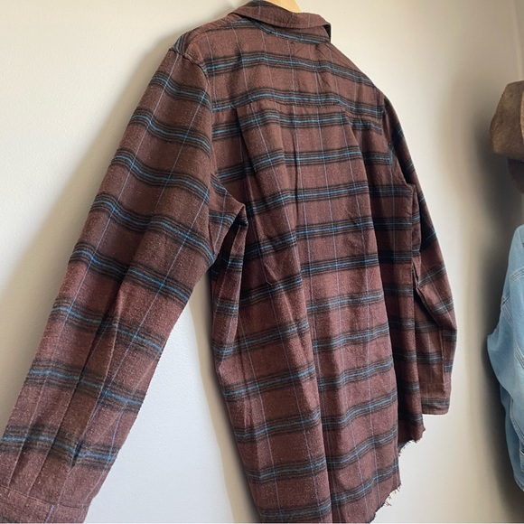 La Miel Plaid Shirt. Medium. Brown with blue, black. Oversized fit. Distressed. - Picture 5 of 7